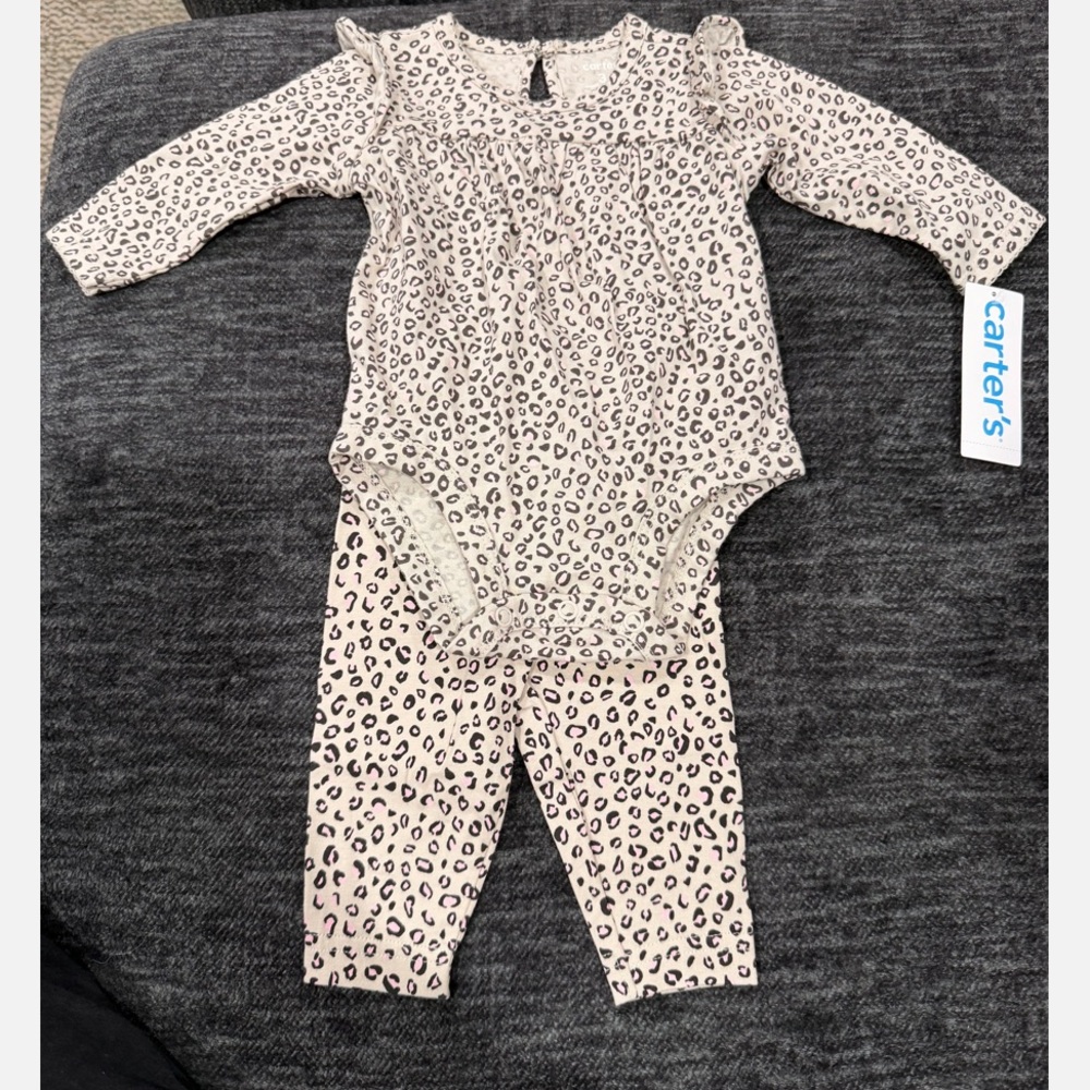 Carter's Pink Leopard Print Onesie and Pants Set